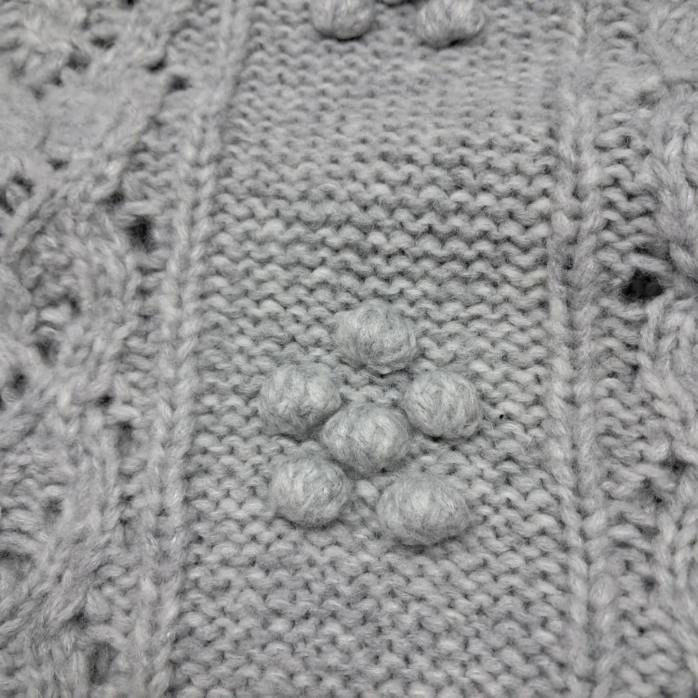 J. Crew Sweater Women's Medium Gray Pointelle Wool Alpaca Popcorn Flowers Winter